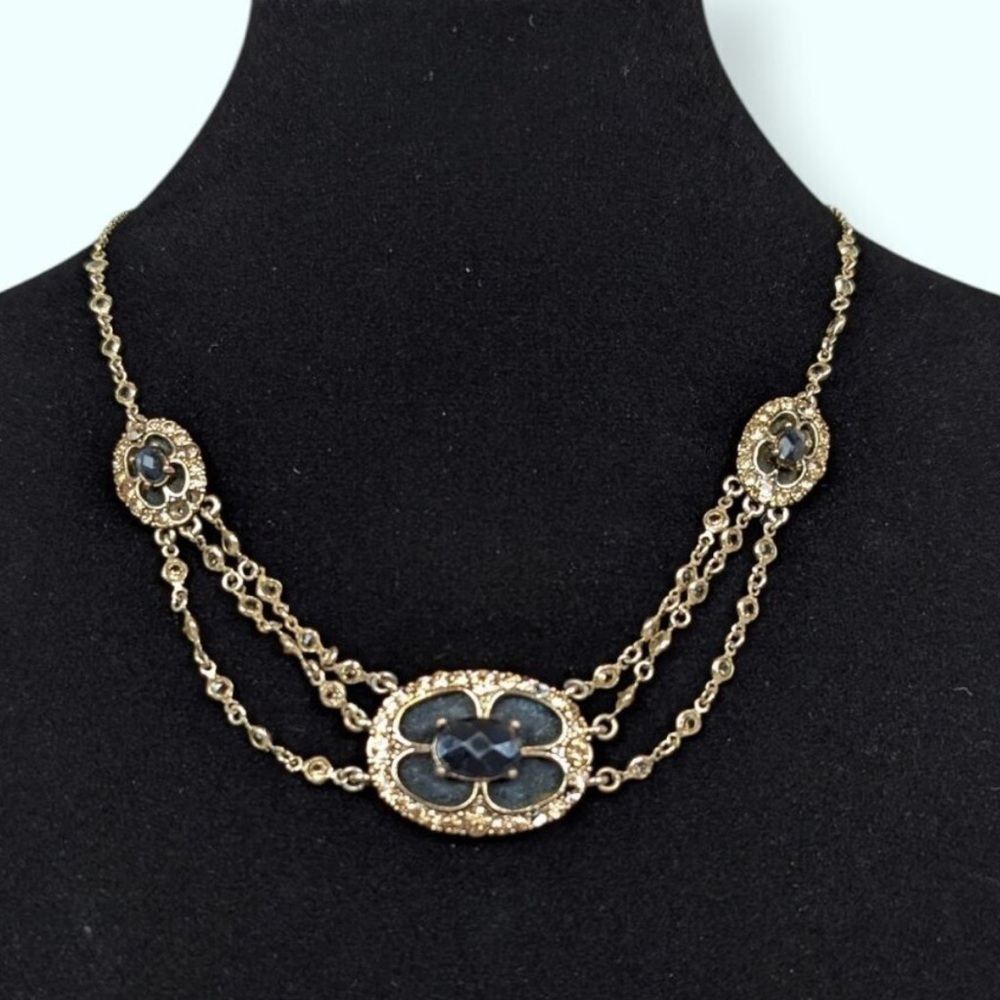 Exquisite Monet Gold Necklace with Blue Stone Floral Accents